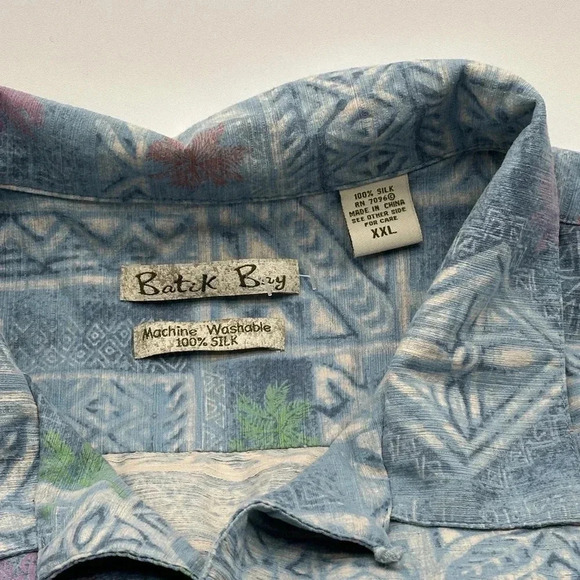 Batik Bay Shirt Mens 2XL  Hawaiian Island Beach Tropical Button Up Blue 100%silk - Picture 3 of 7